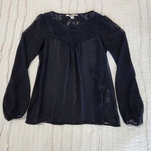Forever 21 Women's Rounded Neck Sheer Long Sleeve Blouse, Size XS, Black